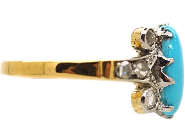 Edwardian 18ct Gold, Turquoise & Rose Diamond Ring