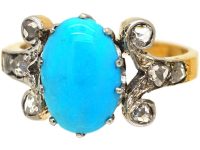 Edwardian 18ct Gold, Turquoise & Rose Diamond Ring