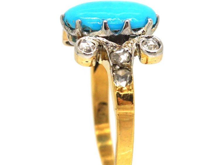 Edwardian 18ct Gold, Turquoise & Rose Diamond Ring