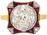 Art Deco 18ct Gold & Platinum, Ruby & Diamond Ornate Target Ring