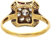 Art Deco 18ct Gold & Platinum, Ruby & Diamond Ornate Target Ring