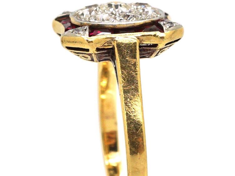 Art Deco 18ct Gold & Platinum, Ruby & Diamond Ornate Target Ring