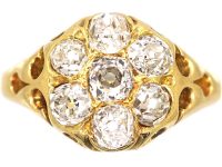 Victorian 18ct Gold Diamond Cluster Ring with Pierced Shoulders