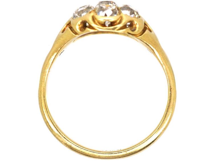 Victorian 18ct Gold Diamond Cluster Ring with Pierced Shoulders