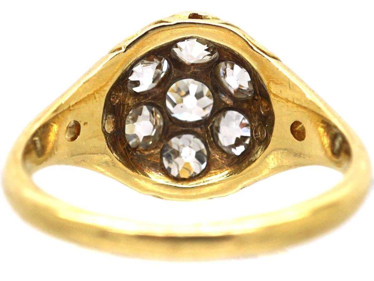 Victorian 18ct Gold Diamond Cluster Ring with Pierced Shoulders