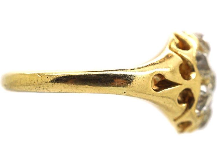 Victorian 18ct Gold Diamond Cluster Ring with Pierced Shoulders