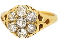 Victorian 18ct Gold Diamond Cluster Ring with Pierced Shoulders