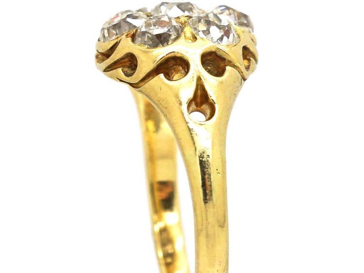 Victorian 18ct Gold Diamond Cluster Ring with Pierced Shoulders