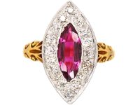 Edwardian 18ct Gold & Platinum Marquise Ring set with a Ruby & Diamonds