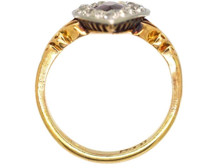 Edwardian 18ct Gold & Platinum Marquise Ring set with a Ruby & Diamonds