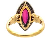 Edwardian 18ct Gold & Platinum Marquise Ring set with a Ruby & Diamonds