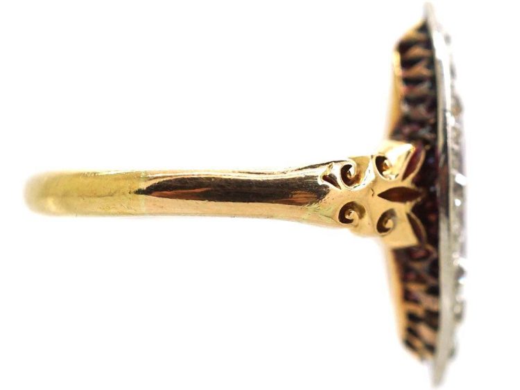 Edwardian 18ct Gold & Platinum Marquise Ring set with a Ruby & Diamonds