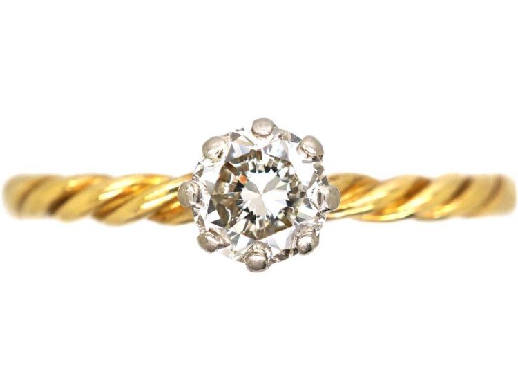 Edwardian 18ct Gold Coily Ring set with a Diamond