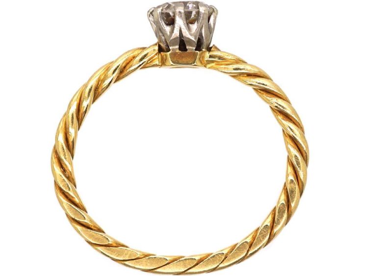 Edwardian 18ct Gold Coily Ring set with a Diamond