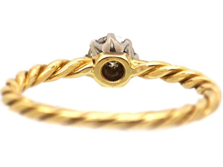 Edwardian 18ct Gold Coily Ring set with a Diamond