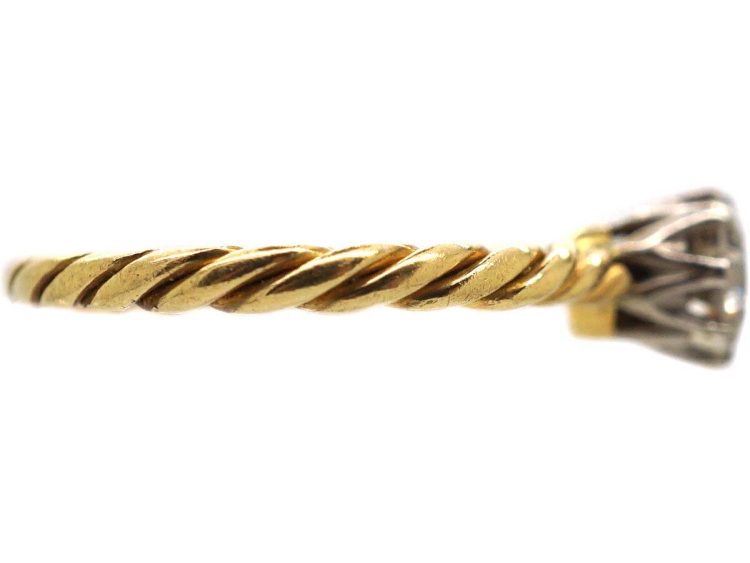 Edwardian 18ct Gold Coily Ring set with a Diamond