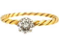 Edwardian 18ct Gold Coily Ring set with a Diamond