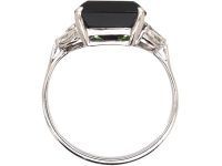 Mid 20th Century Platinum Rectangular Cut Green Tourmaline & Diamond Ring