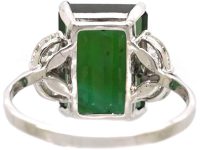 Mid 20th Century Platinum Rectangular Cut Green Tourmaline & Diamond Ring