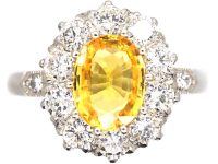 Platinum Yellow Sapphire & Diamond Oval Cluster Ring