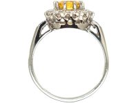 Platinum Yellow Sapphire & Diamond Oval Cluster Ring