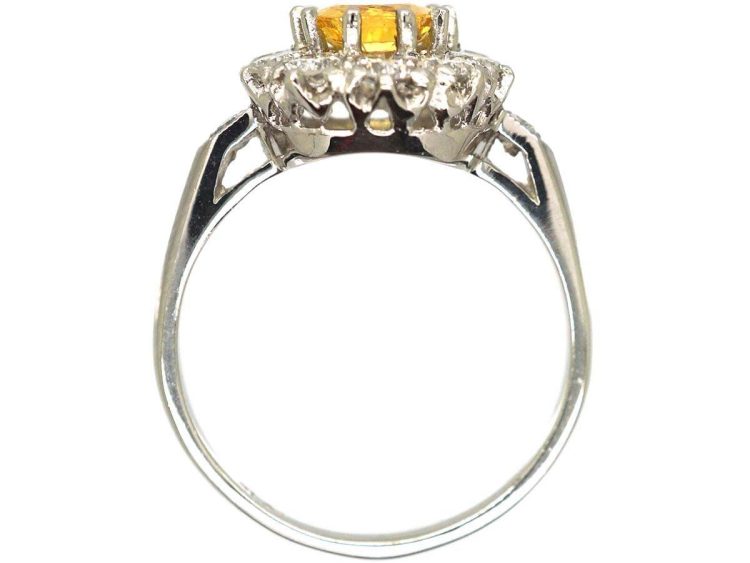 Platinum Yellow Sapphire & Diamond Oval Cluster Ring