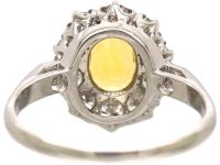 Platinum Yellow Sapphire & Diamond Oval Cluster Ring