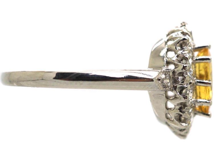 Platinum Yellow Sapphire & Diamond Oval Cluster Ring