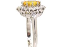 Platinum Yellow Sapphire & Diamond Oval Cluster Ring