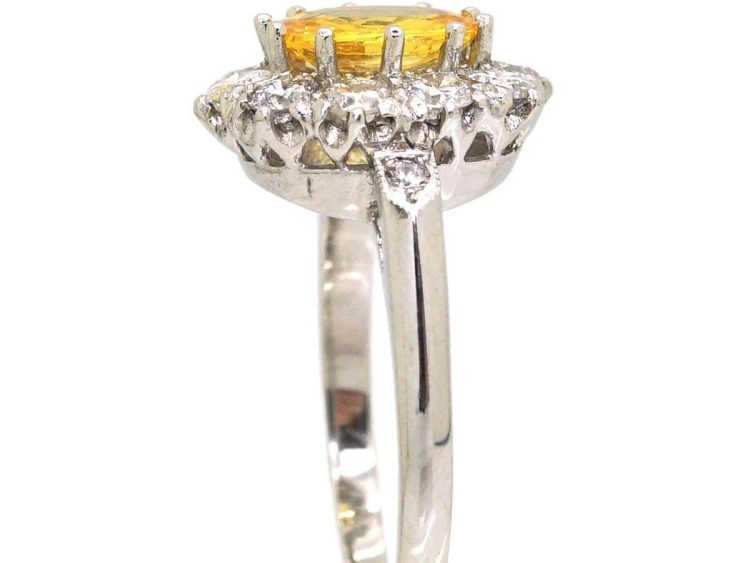 Platinum Yellow Sapphire & Diamond Oval Cluster Ring