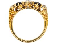 Victorian 18ct Gold Five Stone Sapphire & Diamond Carved Half Hoop Ring