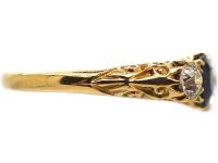 Victorian 18ct Gold Five Stone Sapphire & Diamond Carved Half Hoop Ring