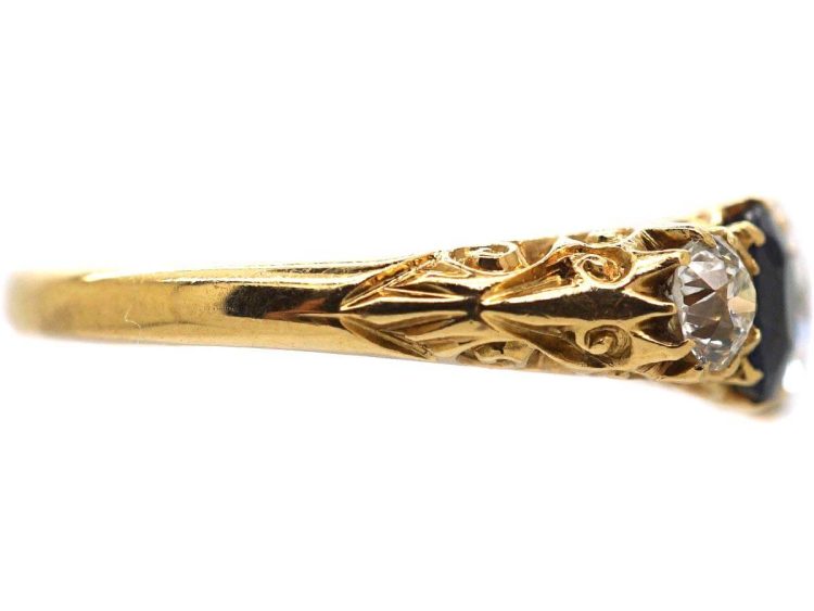 Victorian 18ct Gold Five Stone Sapphire & Diamond Carved Half Hoop Ring