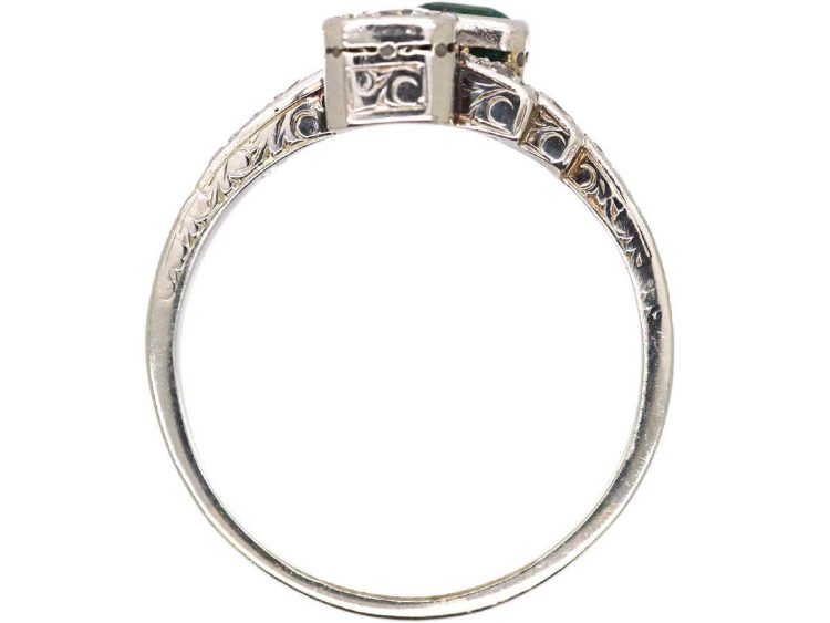 Art Deco Platinum Emerald & Diamond Crossover Ring
