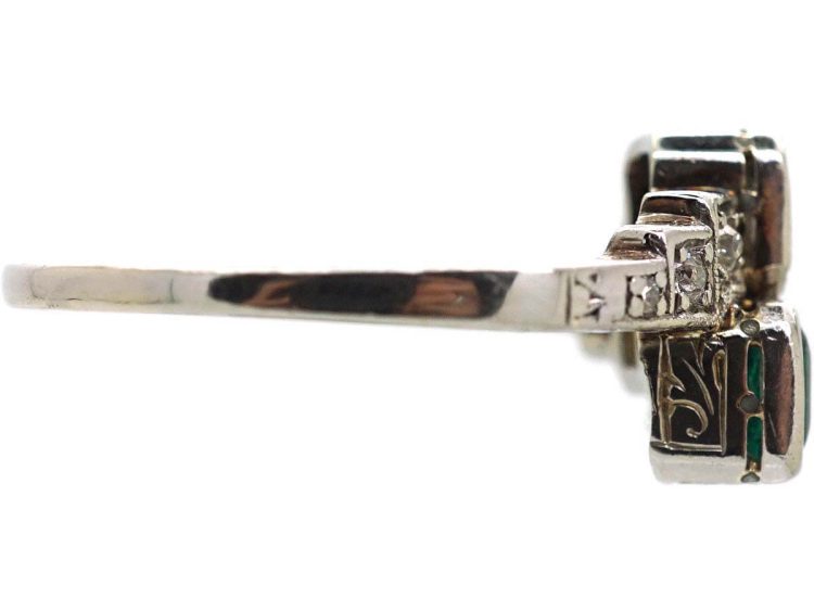 Art Deco Platinum Emerald & Diamond Crossover Ring