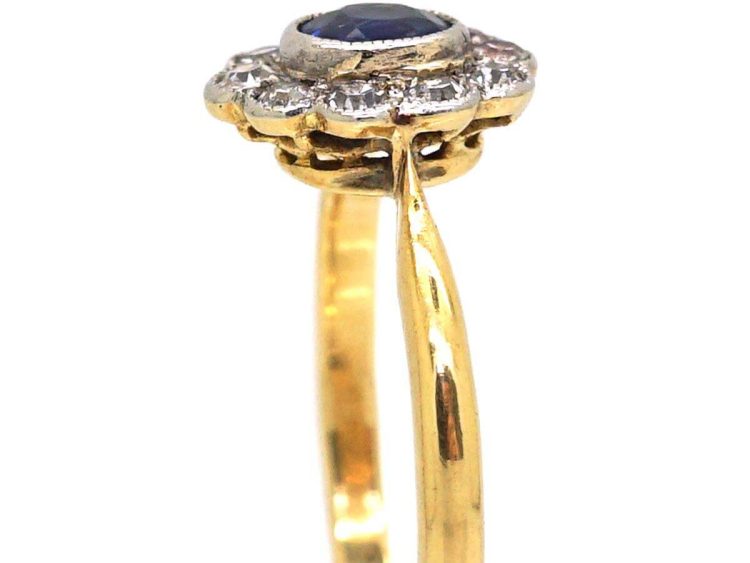 Edwardian 18ct Gold & Platinum Sapphire & Diamond Oval Cluster Ring