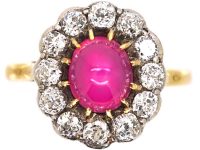 Edwardian 18ct Gold Star Ruby & Diamond Oval Cluster Ring