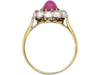 Edwardian 18ct Gold Star Ruby & Diamond Oval Cluster Ring