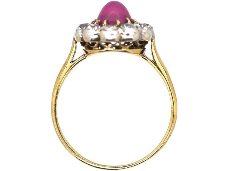 Edwardian 18ct Gold Star Ruby & Diamond Oval Cluster Ring