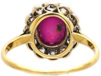 Edwardian 18ct Gold Star Ruby & Diamond Oval Cluster Ring