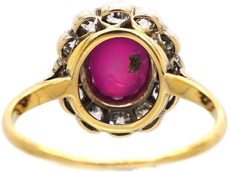 Edwardian 18ct Gold Star Ruby & Diamond Oval Cluster Ring