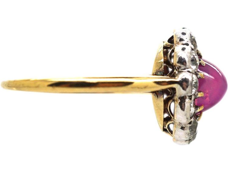 Edwardian 18ct Gold Star Ruby & Diamond Oval Cluster Ring