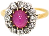 Edwardian 18ct Gold Star Ruby & Diamond Oval Cluster Ring