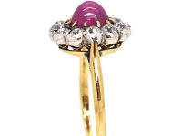 Edwardian 18ct Gold Star Ruby & Diamond Oval Cluster Ring