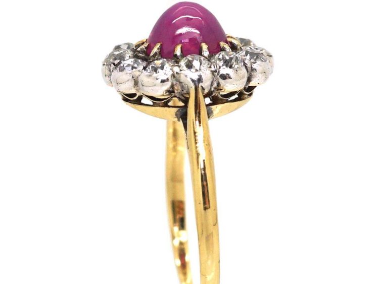 Edwardian 18ct Gold Star Ruby & Diamond Oval Cluster Ring