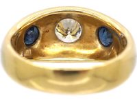 Mid 20th Century 18ct Gold Rub Over Set Sapphire & Diamond Three Stone Ring