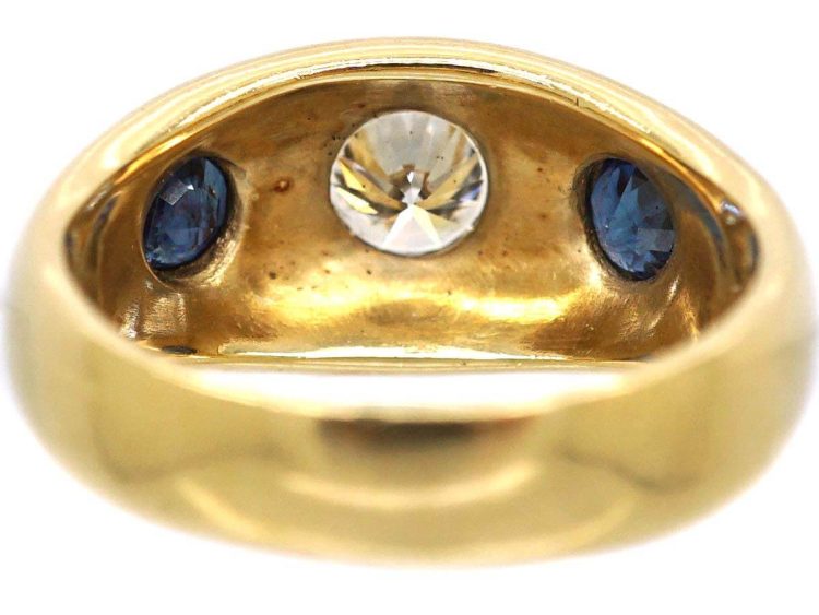 Mid 20th Century 18ct Gold Rub Over Set Sapphire & Diamond Three Stone Ring