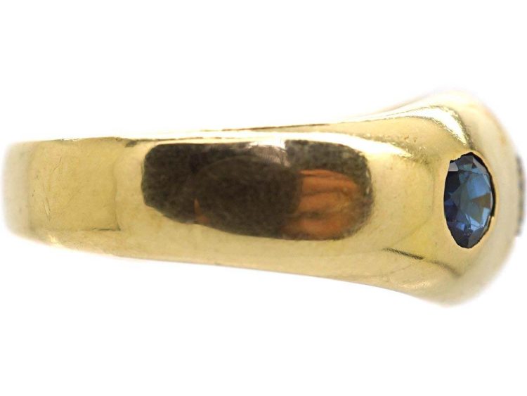 Mid 20th Century 18ct Gold Rub Over Set Sapphire & Diamond Three Stone Ring