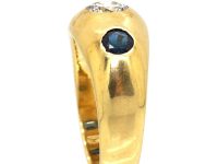Mid 20th Century 18ct Gold Rub Over Set Sapphire & Diamond Three Stone Ring