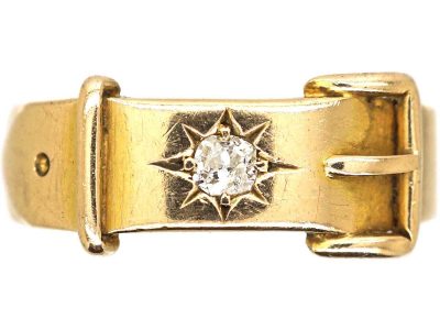 Victorian 15ct Gold Buckle Ring set with a Diamond